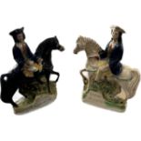 Two victorian Staffordshire figures ' Dick Turpin' and ' Tom King' largest measures approx 9.5