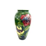 Large Moorcroft vase, Hibiscus pattern , approximate measurements 34cm tall, markings to base