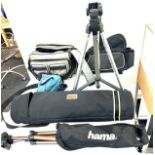 Selection of camera accessories to include Hama Star 75 Tripod, Jessops tripod, camera bags,