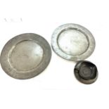 2 Georgian pewter plates with tauch marks and 2 other items