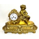 Vintage Ambrosoni guilted bronze mantel clock depicting cherubs, untested. Approximate measurements: