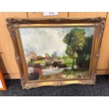 Vintage gilt framed painting, signed, frame measures approximately 25 inches tall 29 inches wide