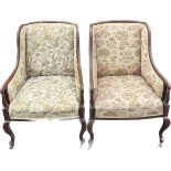 Pair Queen Anne regency style, saloon chairs, mahogany framed, approximate measurements: Height