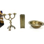 Swedish base metal candle holder, vase and bowl