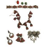 Islamic Persian silver white metal and enamel jewellery, bracelet, neck lace and earrings total