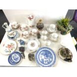 Box of crockery, ornaments, Royal Stafford tea set etc