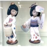 Lladro porcelain figurine Japanese oriental lantern 6231, Lladro figurine 6230 Geisha girl with