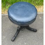 Revolving piano stool, leather top, height 47cm, Diameter 39cm