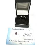 Certificated 9ct gold Spessartite Garnet & white Topaz ring C.O.A