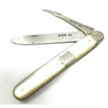 Antique Victorian silver knife with twin blade sheffield silver hallmarked blade & m.o.p handles