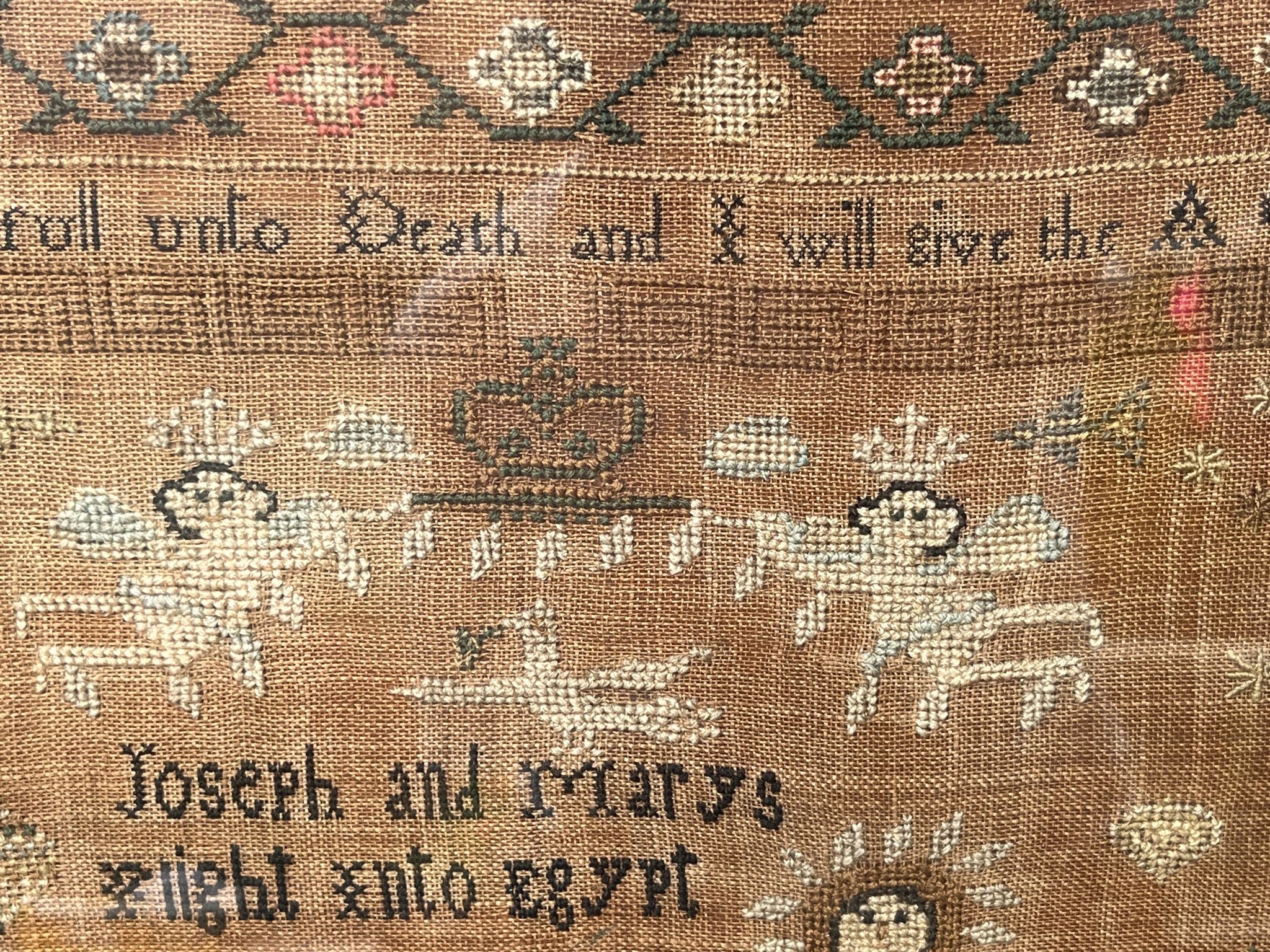 George 111 embroidery sampler of mary & josephs flight to egypt by ellis holiday aged 13 years - Image 4 of 8
