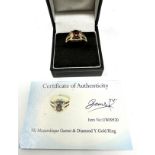 Certificated 9ct gold Mozambique Garnet & diamond ring C.O.A