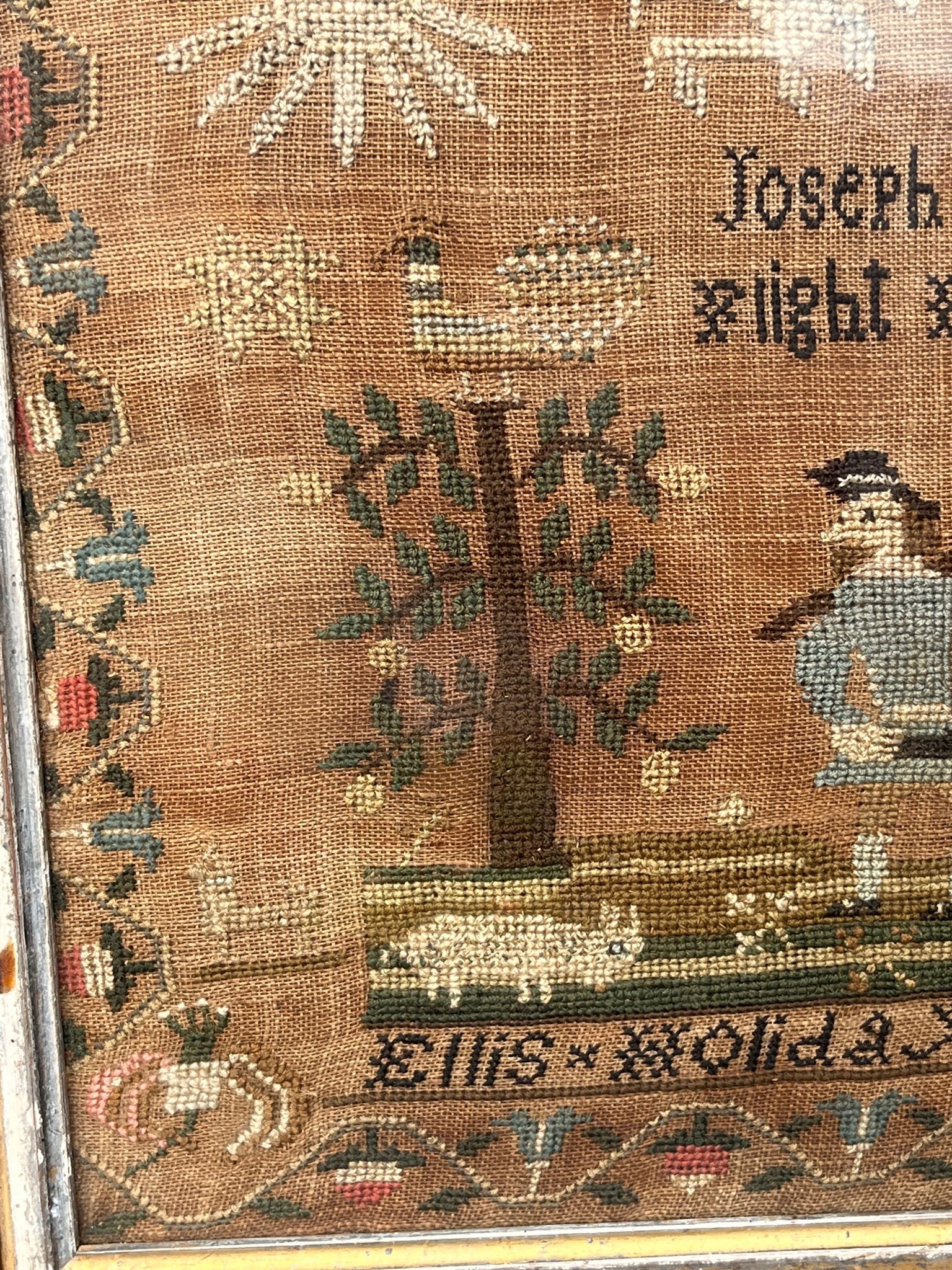 George 111 embroidery sampler of mary & josephs flight to egypt by ellis holiday aged 13 years - Image 5 of 8
