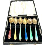 6 silver & enamel tea spoons wear to enamel