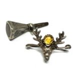 gem set silver stag brooch & antique watch key