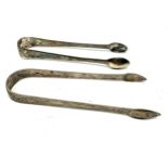 2 Georgian silver sugar tongs