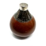 Antique silver mounted fruit shell flask crest to lid measures approx height 6cm by 5.7cm dia