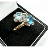 9ct gold topaz aquamarine & diamond ring