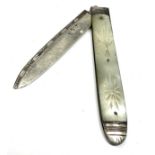 Antique Georgian silver fruit knife with silver hallmarked blade & m.o.p handle