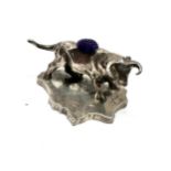 silver miniature bull pin cushion