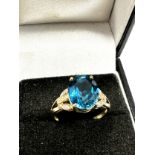 9ct gold Blue Zircon & diamond ring