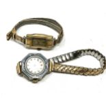 2 art deco ladies wristwatch gold plated 1 with enamel bezel