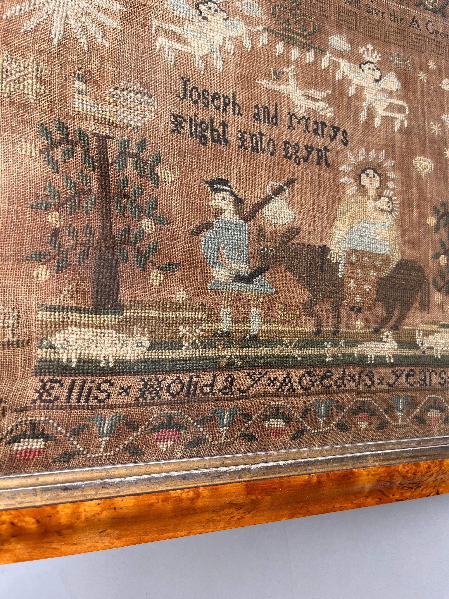 George 111 embroidery sampler of mary & josephs flight to egypt by ellis holiday aged 13 years - Image 6 of 8