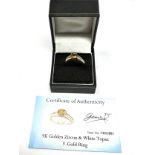 Certificated 9ct gold Golden Zircon & white topaz ring C.O.A