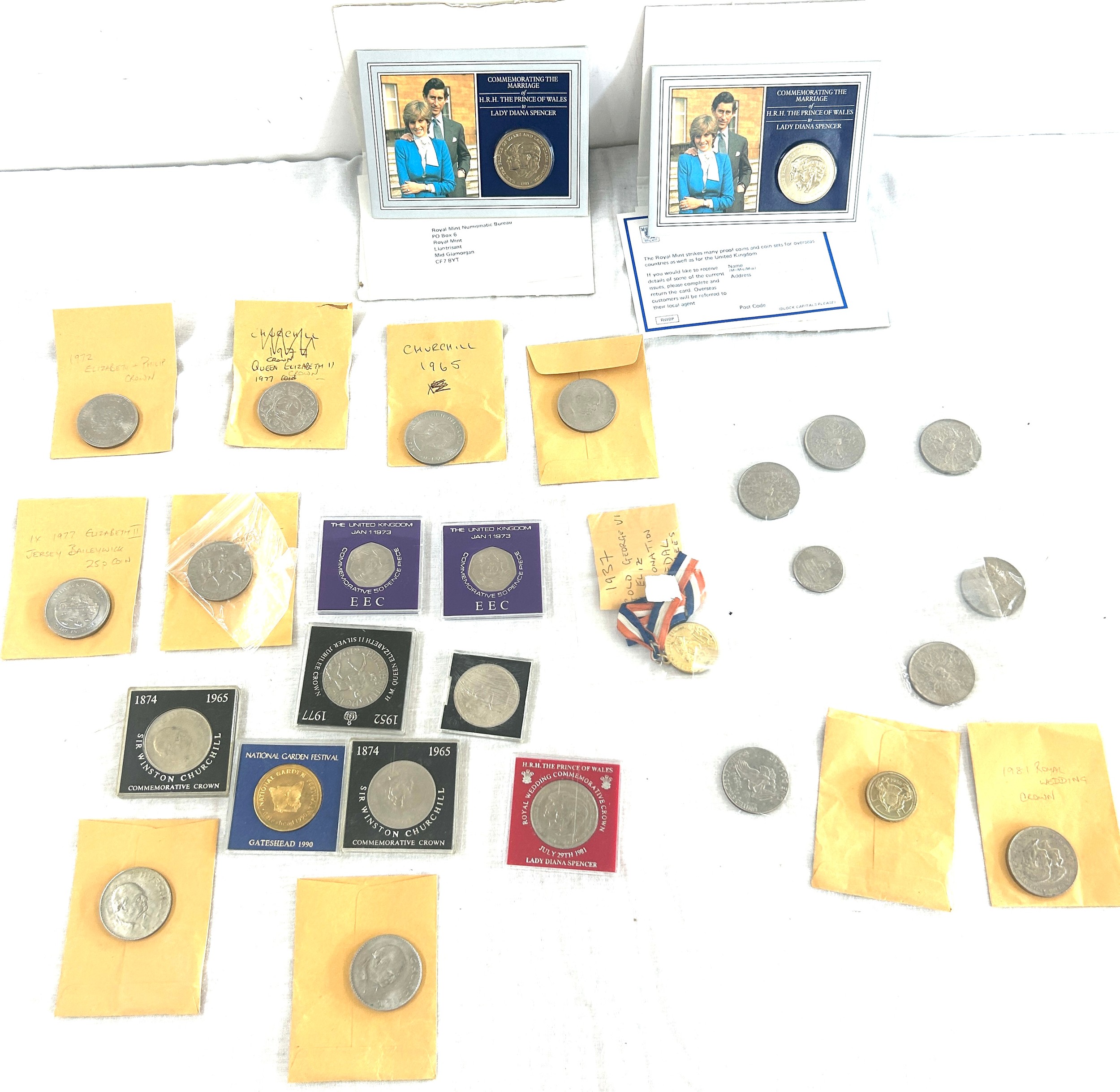 Selection of vintage and later coins to include various crowns, one dollar coin, Jersey 25p coin,