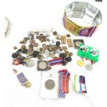 Selection of military buttons and medalist coins