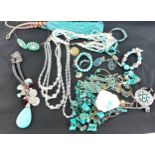 Selection of ladies costume jewellery to include necklaces, earrings, bracelets, brooches, headband,