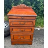 Mahogany 3 drawer bedside table measures approximately Height 31 inches, Width 19.5 inches Depth