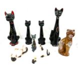 Collection of vintage pottery cats retro 1960's long neck, siamese etc tallest measures approx 35 cm