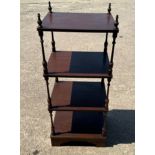 Vintage mahogany 4 tier shelving unit measures approx 33 inches tall by 14 inches wide and 12 inches
