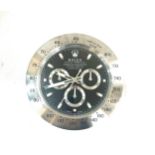 Rolex Daytona advertising wall hanging clock, battery operated, approximate diameter: 13.5 inches