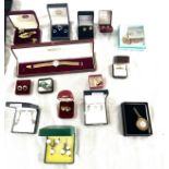 Selection of ladies vintage and later costume jewellery to include fob watch and chain, silver