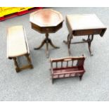 Selection 3 coffee tables including a Small Drop leaf table, drum table, lyre end table and a