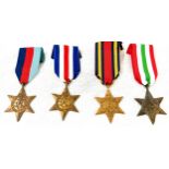 WW2 1939-1945 Star medal, France and Germany star medal, The Burma star and ribbon, The Italy star
