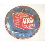 Enamel round Oxo cube advertising sign, approximate diameter 12 inches