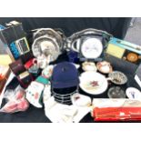 Selection of stainless steel dishes, teapot, salad bowl, Royal Worcester dishes, Sealink advertising