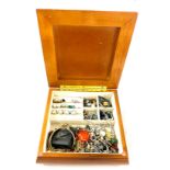 Jewellery box with a selection of costume jewellery includes earrings etc