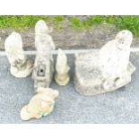 Selection of 5 small concrete garden ornaments, approximate height of tallest 44cm