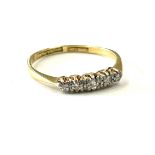 Antique 18 ct gold and platinum five stone diamond ring weighs approx 2 grams and UK size P