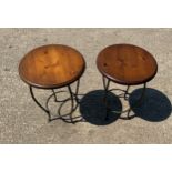 Pair of pine and metal Ducal lamp table measures approx 22 inches tall and 16 inches in diameter