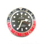 Rolex GMT-Master II advertising wall hanging clock, battery operated, approximate diameter: 13.5