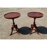 Pair of vintage walnut regency style lamp tables measures approx 21 inches tall by 18.5 inches