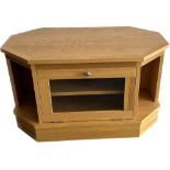 Modern oak and glass tv cabinet measures approx 19 inches tall by 33 inches wide and 19.5 inches