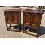 Pair of oak two door pot cupboards measures approx 27 inches tall by 20 inches wide and 13 inches