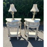 2 Bedside table with matching lamps, bedsides measures approximately 69cm tall 52 cm wide 30cm depth