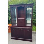 Mahogany pull down drinks cabinet with 3 doors etched glass measures approximately 72 inches tall 47